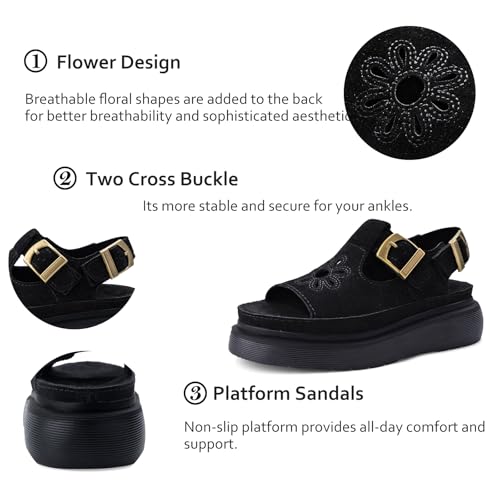 Image of Platform Sandals for Women Chunky Ankle Buckle Casual Open Toe Comfortable Flower Decoration Fisherman Sandals