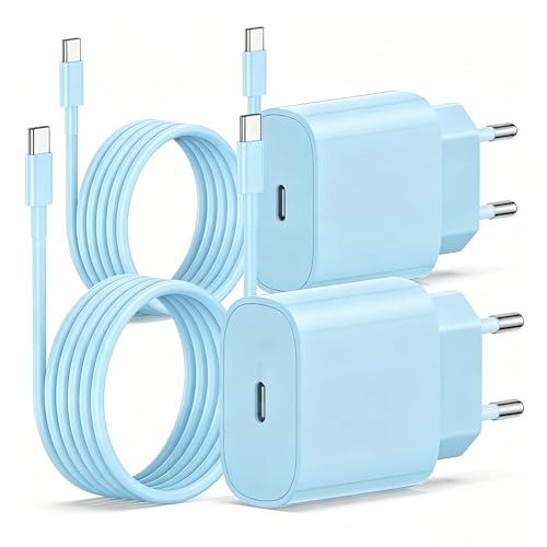 Cargador rápido USB C de 20W para iPhone 17 Pro Max y Samsung con cables largos de 2m azul