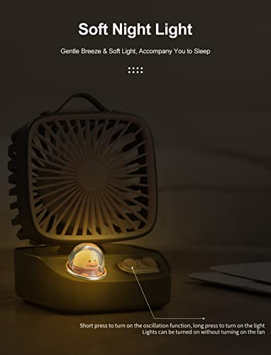 ICARERSPACE 2 in 1 USB Tischventilator mit Sanfter Nachtbeleuchtung und Lederband Design, 3 Stufen Einstellbarer Einstellung Fan und Ventilator Leise, 120° Drehbarer Ventilator Klein (Grün)-5