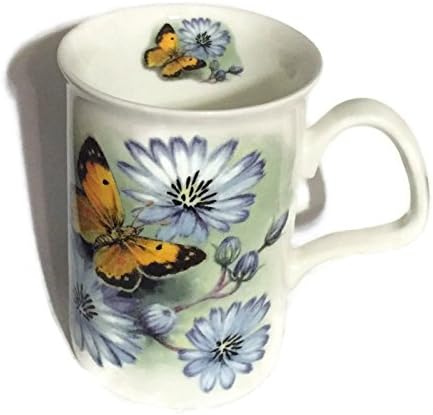 The Henley Collection Fine Bone China Butterfly Spring Floral Coffee Mug - Blue