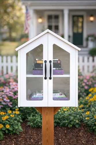 Ilyapa Little Library Box Outdoor - 20x12x24 Inch White Library Book Kit - Weatherproof Composite Material Book Exchange and Lending Kit for Neighborhood and Community Sharing