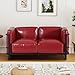 Minimalist Style 3 Seater Sofa, Mid-Century Modern Faux Leather Sofa Couch with Fixed-Shape Iron Frame, Upholstered Couch Chair for Living Room, Office, Apartment (Burgundy, Loveseat Sofa)