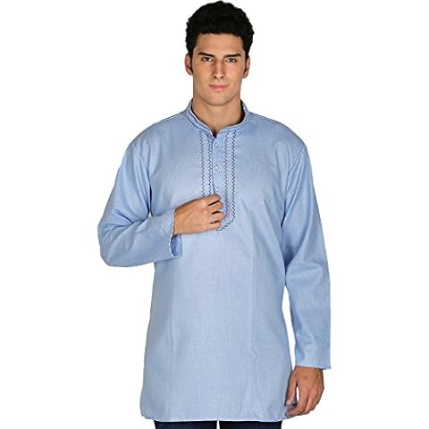 Indian Clothing Fashion Shirt Men's Short Kurta Cotton (Sky Blue, XL) Cover
