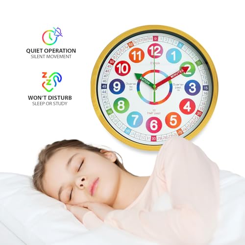 Image of Park Madison 12 Inch Kids Learning Clock - Silent, Non-Ticking, Teaches Analog Time - Ideal for Bedrooms, Classrooms, Gifting