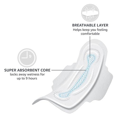 Image of Amazon Basics Feminine Maxi Pads with Flexi-Wings for Periods, Long Length, Super Absorbency, Unscented, Size 2, 32 Count, 1 Pack (Previously Solimo)