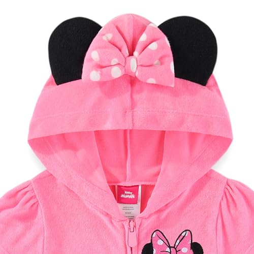 Disney Minnie Mouse Girls Hooded Terry Swimsuit Cover-Up with Ears Zip-Up Beach Robe for Big Kids2