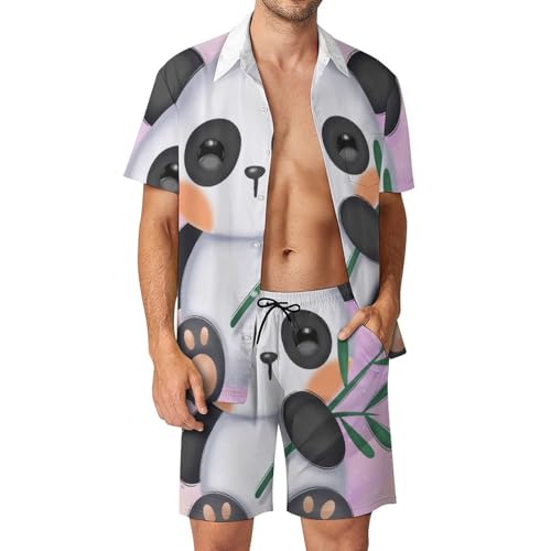 Ensemble Panda Chemise Hawaïenne Homme Vêtement de Plage Idéal pour Vacances Tropiques