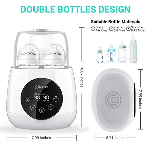 Baby Bottle Warmer, 【2020 Newest】 EIVOTOR Bottle Steam Sterilizer 6-in-1 Double Bottle Baby Food Heater for Evenly Warm Breast Milk or Formula, LED Panel Control Real-time Display, BPA Free - Thumbnail 2