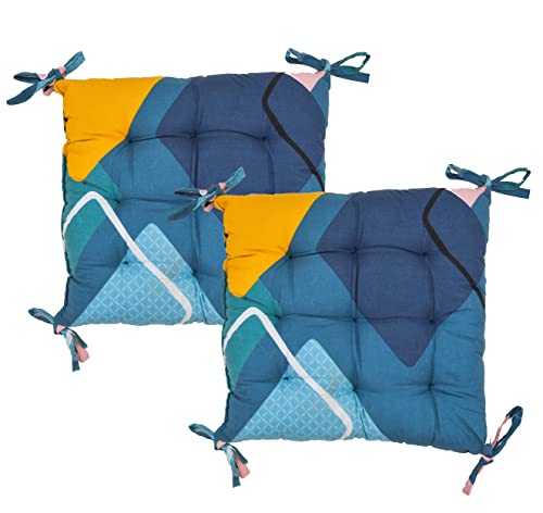 Image of COZY FURNISH Microfiber Cotton Chair Pads with Four Corner Ties 16x16(Inches) 41X41(CM) Square, Pack of 2 | Extra-Comfortable & Soft Seat Cushions | Ergonomic Pillows