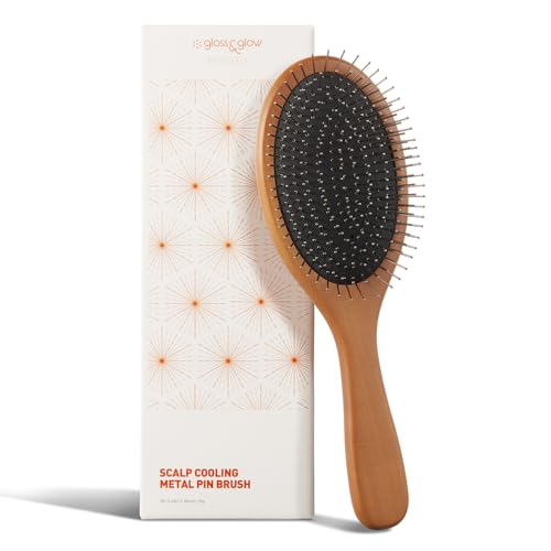 GLGL Wet Brush with Classic Wooden Handle. Detangler Hair Brush with Soft Metal Bristles & Soft Cushion Pad - Scalp Massaging Comb for Tangled and Wet Hair
