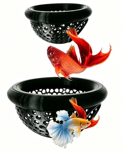 Aquarium Floating Betta Fish Skins Betta or Shrimp Feeder Cave and Hammock Small Fish Feeding Rings Aquarium Hiding Feeding Decorative Accessories (Black)