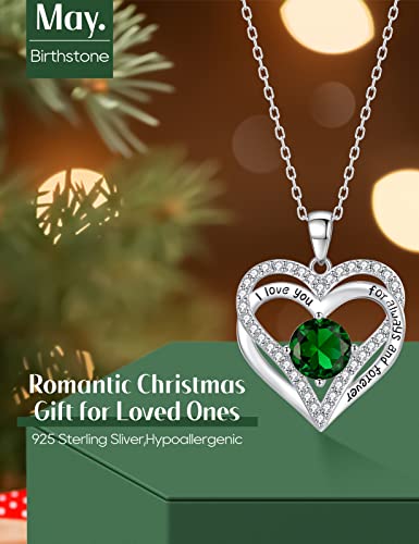 Lanzer 925 Sterling Silver Necklaces For Women, Birthstone Diamond Heart Pendant For Christmas, Anniversary Jewelry Gift For Her Wife, Girlfriend Necklaces Gift For Valentines Day Sliver-05-May #TOP2