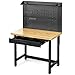 Goplus Work Bench with Removable Pegboard, 48” Bamboo Workbench for Garage w/Drawers, Adjustable Anti-Slip Pad, Hanging Hooks, Heavy-Duty Work Table Tool Storage Bench for Warehouse Home Workshop