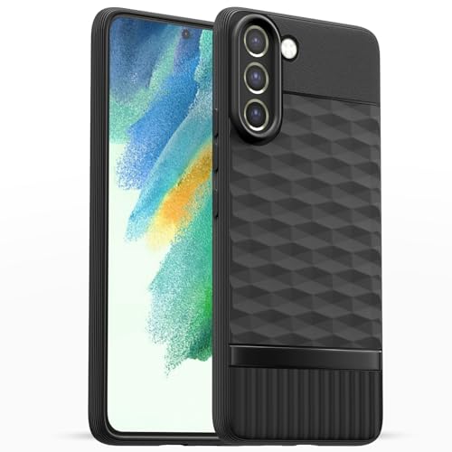 Image of Pikkme Back Cover for Samsung Galaxy S21 FE 5G Soft Grip 3D Hexa Cube Texture Silicone Bumper Case (Black)