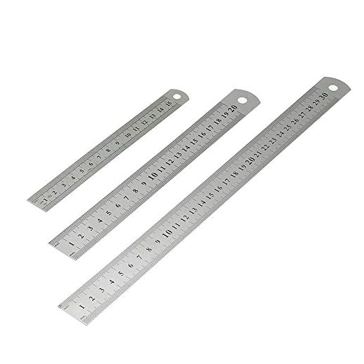 Juego de reglas de acero inoxidable, 3 piezas de regla de metal, incluye regla de 30 cm, 20 cm y 15 cm