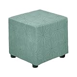 QUARKZMAN Quadratische Hockerabdeckung Jacquard Polyester Stretch Hockerbezug Hockerschutz Für Wohnzimmer Schlafzimmer Passend Für Länge 33-45.7cm/13-18 S-Groß Kieferngrün