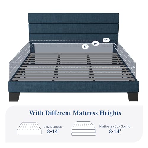 Image of Allewie Cal King Size Platform Bed Frame with Fabric Upholstered Headboard