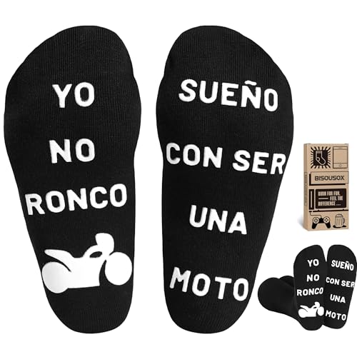 BISOUSOX Presentes para homem Pai Ronco Moto meias homem engraçadas tamanho 39-46 meias de algodão antiderrapantes aniversário dia do pai presentes, 1 par - moto, 39-46