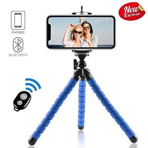 Abafia Trípode de teléfono, [actualizado] Mini trípode de Viaje Flexible para Smartphone Cámara Deportiva Gopro Teléfono Celular Soporte Ajustable 5.5" Obturador Remoto inalámbrico Bluetooth (Azul)