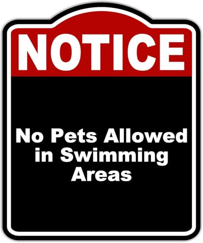 No Pets Allowed in Swimming Areas Notice Red Black Aluminum Composite Sign 15 x 18 inches