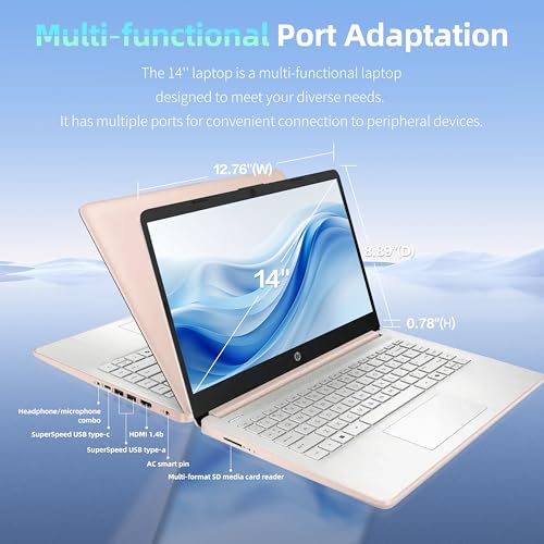 Image of HP 14 inch Laptop Computer for Student Home Study, 1-Year Office 365, Intel Processor (Beat i3-1115G4), 8GB RAM, 256GB Storage (128GB UFS + 128GB MSD), WiFi 6, Bluetooth 5.4, Windows 11 S, Pale Rose Gold