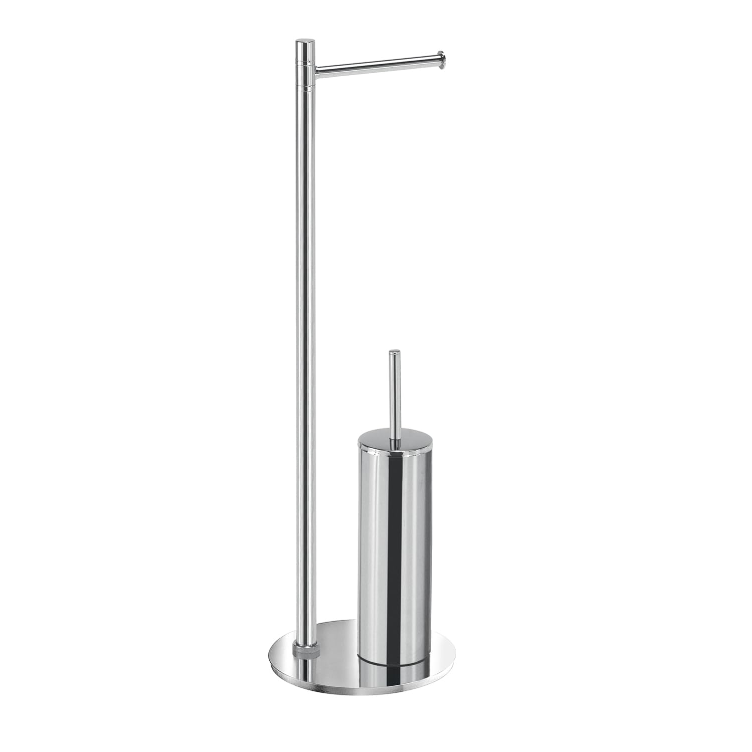 Gedy Mida Piantana Portarotolo e Scopino Bagno Finitura Cromata, Realizzata con Materiali Acciaio Inox e Cromall, Base Rotonda Ø 20 cm Zavorrata H 66,6 cm, Tazza Interna Removibile