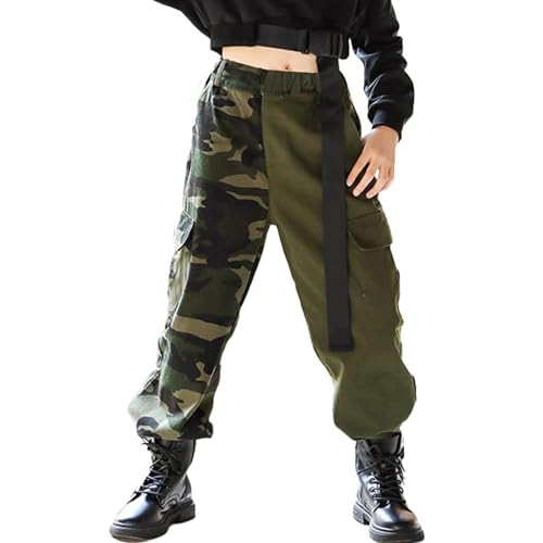 Image of Rolanko Girls Cargo Pants for Kids Loose Streetwear Hip Hop Dance Cotton Cargo Jogger Pants for Kids 4-15 Years