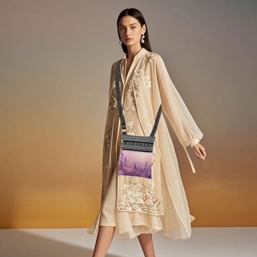 Lavender Print Women Crossbody Bag Men Adjustable Shoulder Strap Purple Floral Messenger Bag Birthdays Holiday Gift for Lavender Lover Daily Use Crossbody Purse4