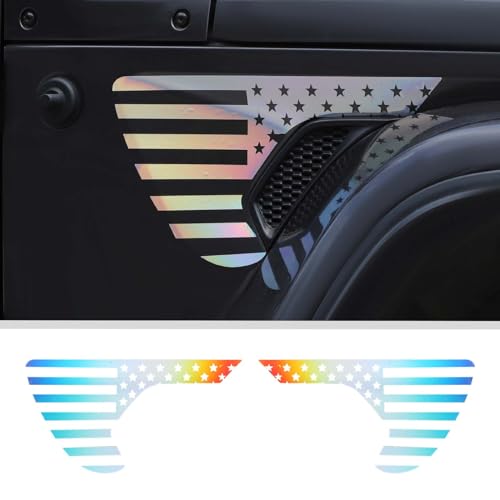 Image of Side Fender Vent Sticker US Flag Decals Vinyl Sticker Compatible with Jeep Wrangler JL JLU Gladiator JT 4xe 2025-2018 2pcs(Flash)