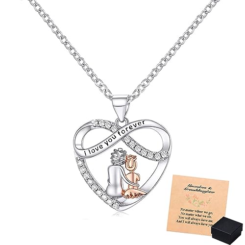 for Granddaughter - S925 You Will Always Have Me and I Will Always Have You Heart Necklace, Sterling Silver Necklace with Diamonds, Jewelry Gift from Grandma to Granddaughter