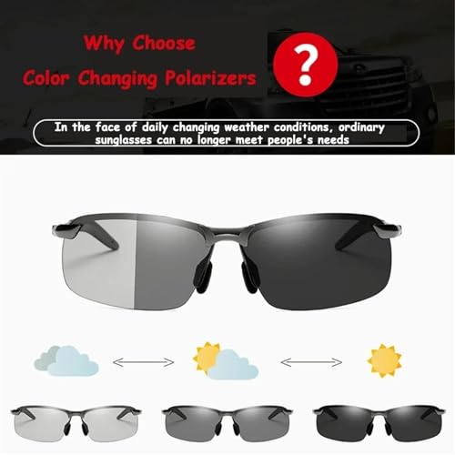 Sunglasses Men Polarized Driving Glasses Male Change Color Sun Glasses Day Night Vision Driver Eyewear(Black-Green 01)3