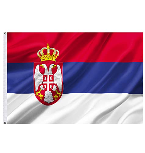 150x90cm Serbien Flagge, Serbische Fahne mit 2 Metallösen für den Innen- und Außenbereich, Serbia Nationalflagge in leuchtenden Farben, dekoriert bei Sportveranstaltungen, Partys, Paraden