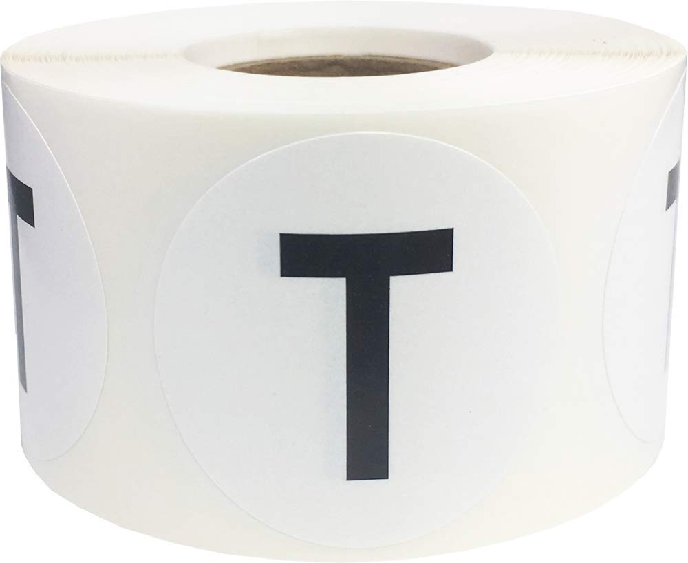 Letter T Inventory Labels 1.5 inch Round Circle Dots 500 Adhesive Stickers