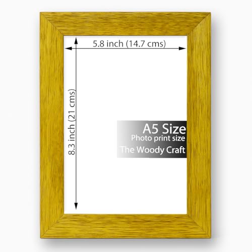 Image of A5 Photo Frame | Wall Frames That Brighten Any Room | Classic Wooden Photo Frame | Cheerful Yellow Photo Frames For Wall Decor | Wedding Photo Frame (5.8x8.3 inch, Yellow)