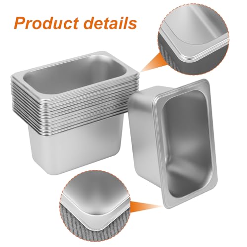 Image of 12 Pack 1 /9 Size, 4 Inch Deep Steam Table Pan, Silver 201 Stainless Steel Chafing Pan, Half Size Hotel Steam Pans for Weddings, Parties, Restaurants, Cafeterias and Hotels