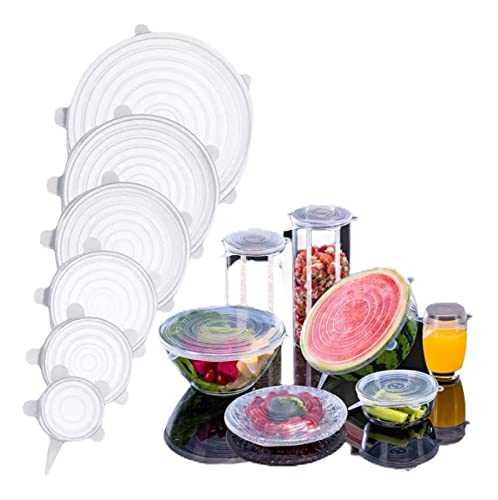 Kit com 6 Tampas Lotteli Elásticas de Silicone Reutilizáveis Para Tigela, Copo, Panela, Prato, Tampa