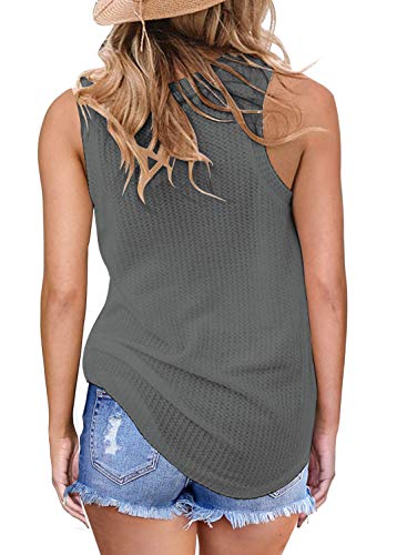image for MIHOLL Womens Casual Tops Sleeveless Cute Twist Knot Waffle Knit Shirt