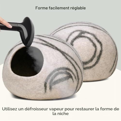 Grotte de lit pour chat en feutre fait main grand modèle - 6