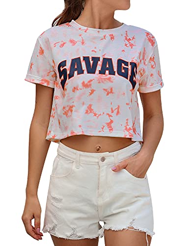 Blooming Jelly Womens Graphic Tees Short Sleeve Crew Neck Heart Print Casual T Shirts Tops (Large, Tie Dye Orange) #TOP4
