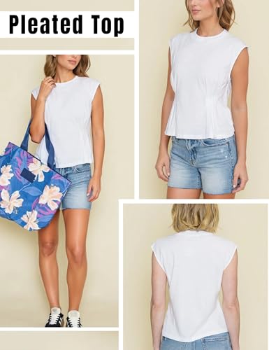 Watashi Women Summer Babydoll Tops Casual Cap Sleeve Peplum Tunic Shirt Dressy Pleated Tops Blouses4