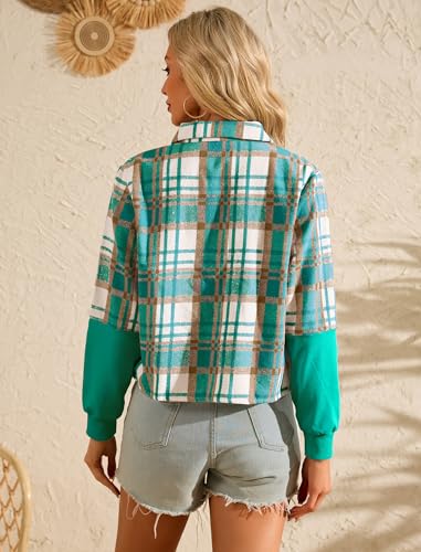 Flannels for Women Cropped Shacket Jacket Fashion Plaid Button Down Shirt 2026 Fall Coat Tops2