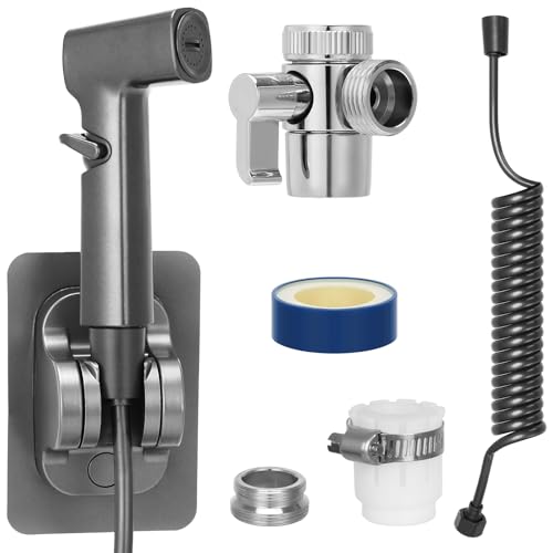 Kit de douchette à main pour toilettes – Douchette à main WC avec tuyau de 2,5 m, douchette de bidet avec distributeur de robinet en cuivre complet, douche...