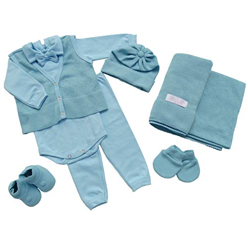 Kit Saida Maternidade Recem Nascido Menino Azul Liso