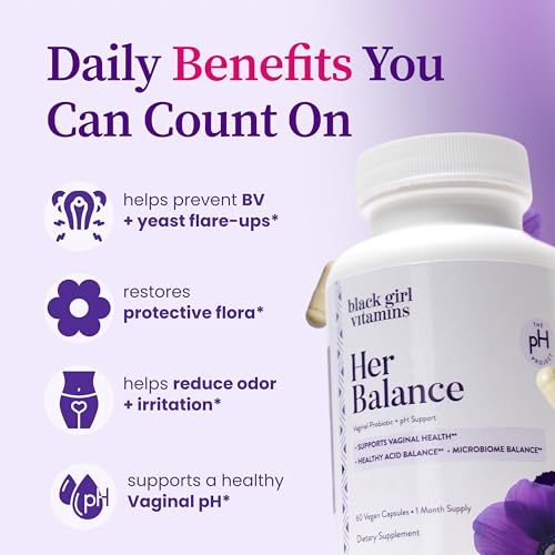Image of Black Girl Vitamins - Her Balance Vaginal Probiotics - Daily Microbiome Support for Women - 10 Billion CFU Lactobacillus Crispatus & Gasseri + Herbal Blend - Vegan, Gluten-Free, Halal (30-Day Supply)