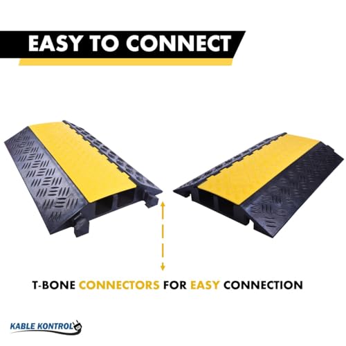 Image of Kable Kontrol Atlas Heavy Duty Cable Protector Ramp - 2 Channel - 1 Pc - 35 inch Long Black & Yellow - 32000 Lbs Capacity - Rubber Speed Bump Wire Protector Cord Cover - CP9985