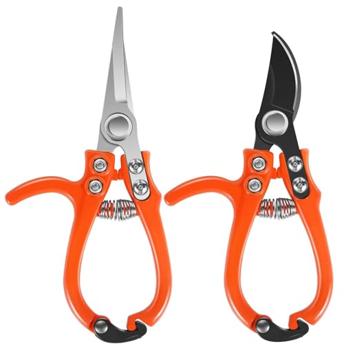 Garden Scissors&Shears Set, Gardening Clippers with Bypass and Needle-Nose Blades for Plants, Floral Scissors for Cutting Flowers Stems, Bonsa, Herbs and Buds, Pruning Snips for Trimming and Shaping