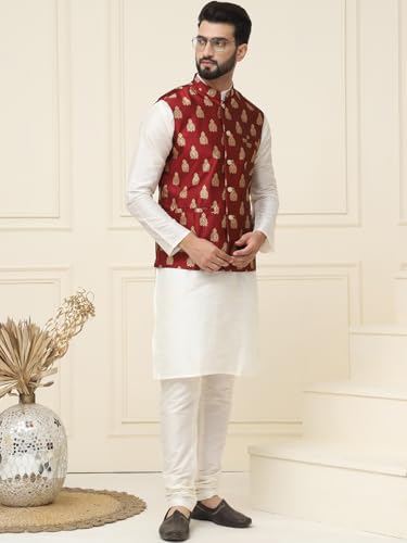 Image of SOJANYA (Since 1958 Men's Silk Blend Kurta Pyjama With Nehrujacket Set