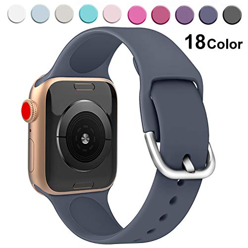 Chok Idea Correa Compatible with Apple Watch 42mm 44mm,Puro Color Clean Fit Soft Silicona Bracelets Replacement for iWatch Series 5 & 4 3/2/1,M/L,Blue-Grey