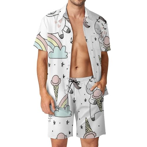 Chemise Hawaïenne Hommes Licorne contre la chaleur ensemble short pantalon plage confortable S