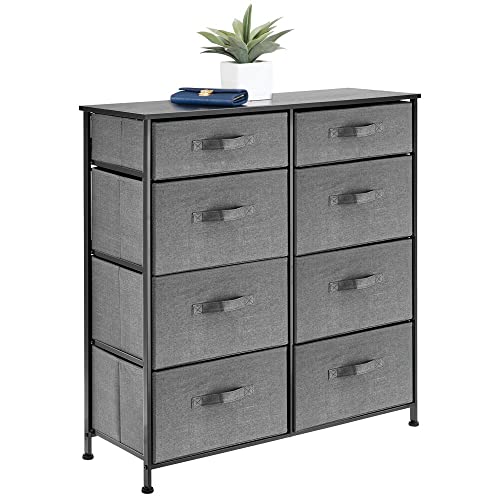 mDesign Storage Dresser Furniture, Tall Chest Tower Organizer for Bedroom, Hallway, Entryway, Kid Room, Nursery and Closet Organization, 8 Fabric Drawer for Clothes, Sturdy Steel Frame - Charcoal Gray